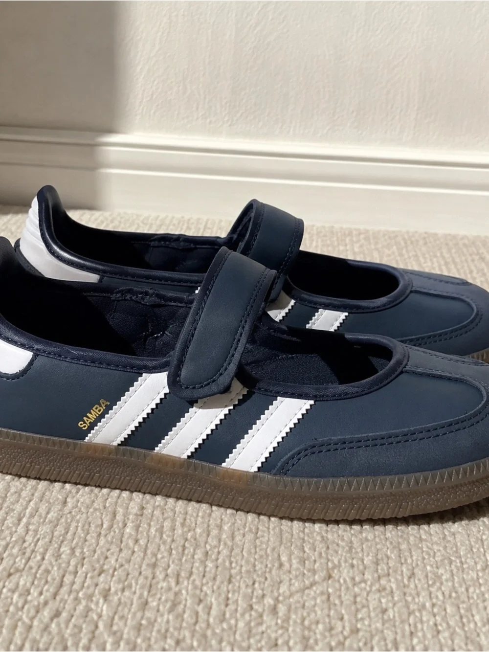 adidas Kids Samba Mary-Jane Sneakers in Navy and White